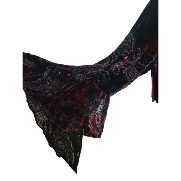 Carmen Marc Valvo Size 2x Bell Sleeve Cowl Neck Paisley Velvet Top Blouse Gothic - Picture 3 of 12